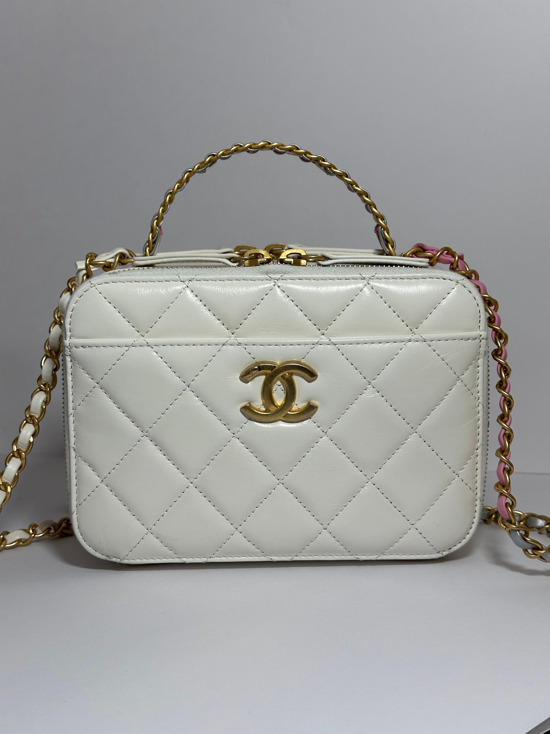 Chanel Rainbow Chain Pick Me Up Logo Handle Vanity Case (White)