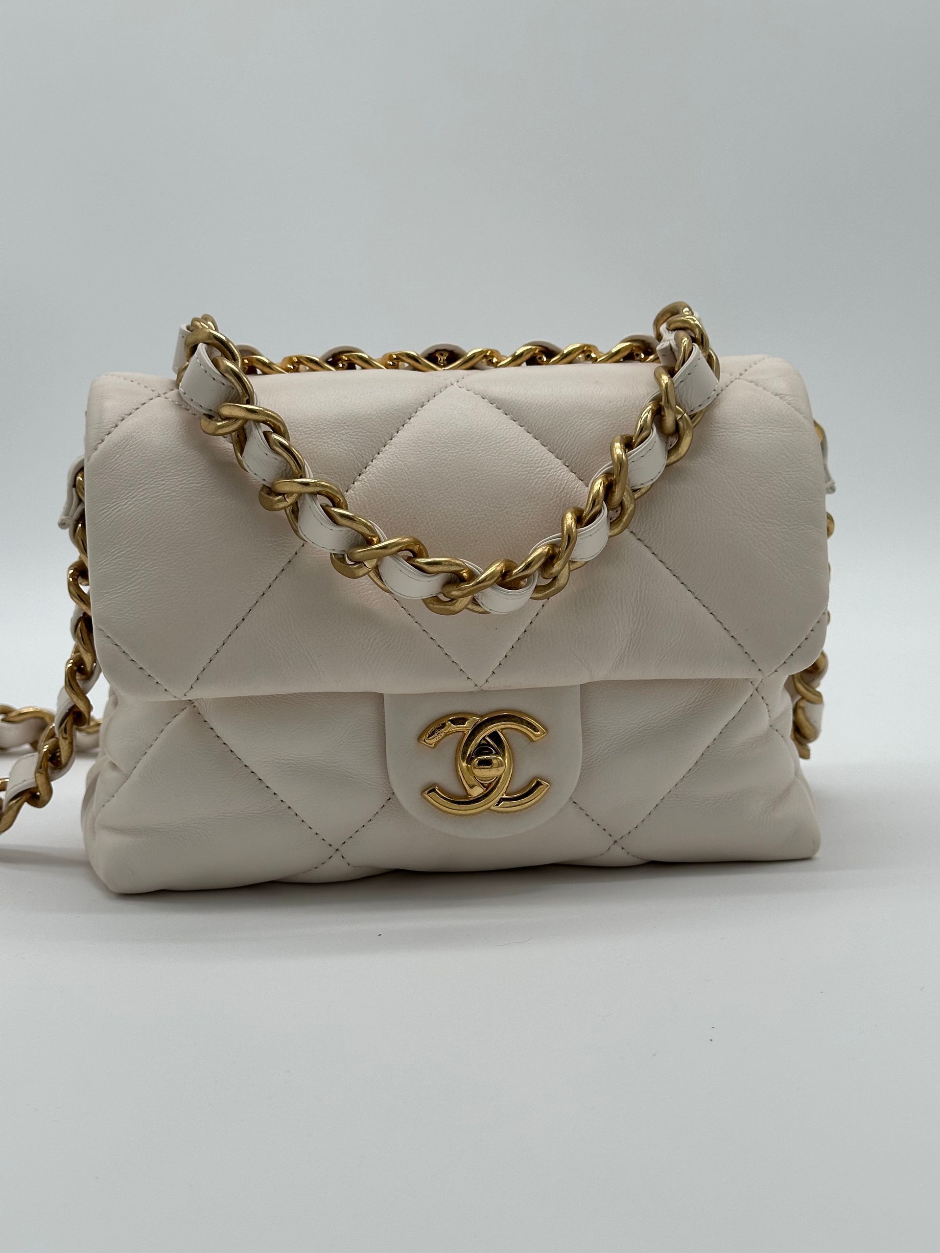 Chanel CC Bar Chain Handle Flap Bag (White)