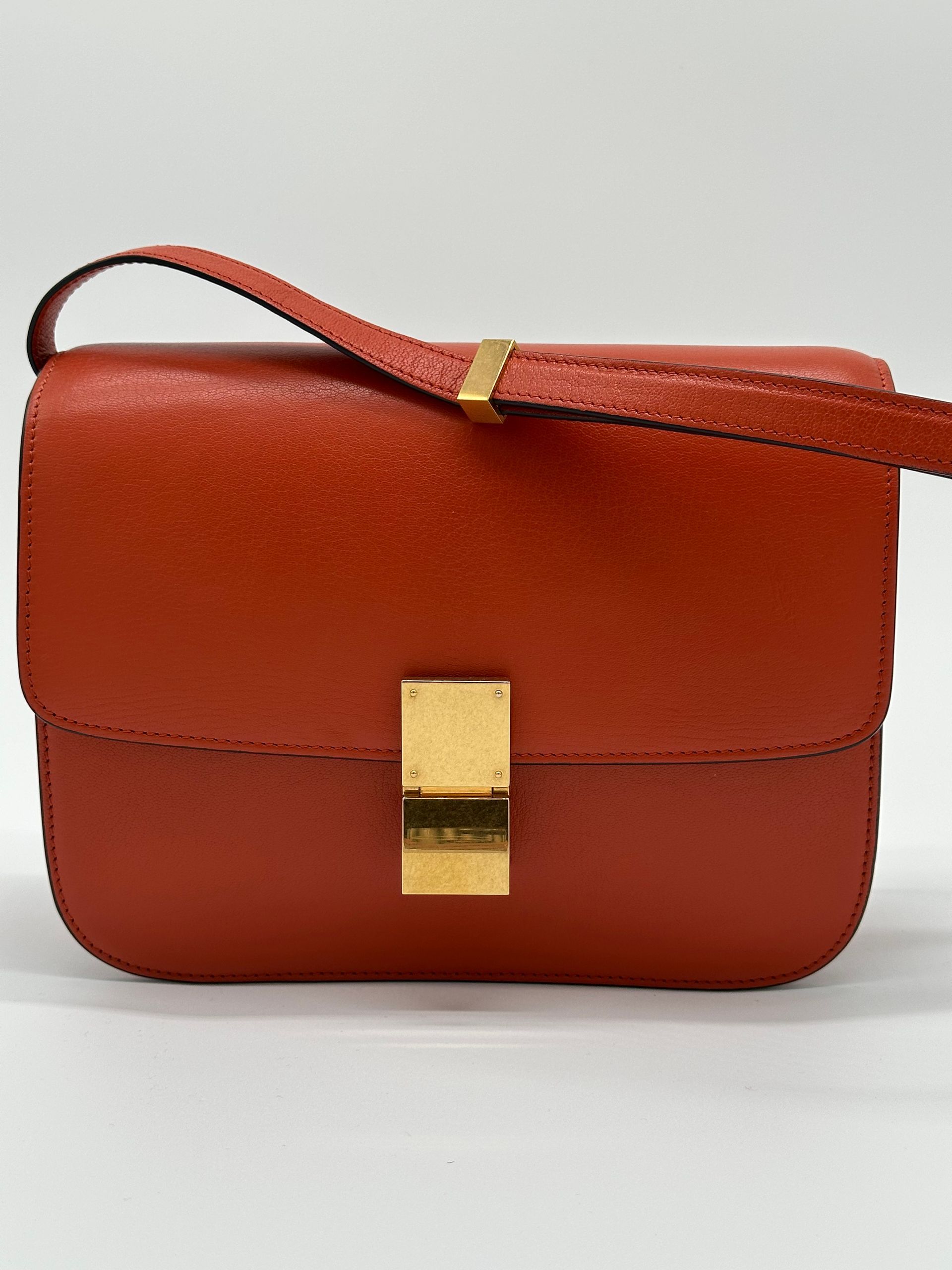Celine Calf Skin Medium Classic Box Flap Bag (Orange)