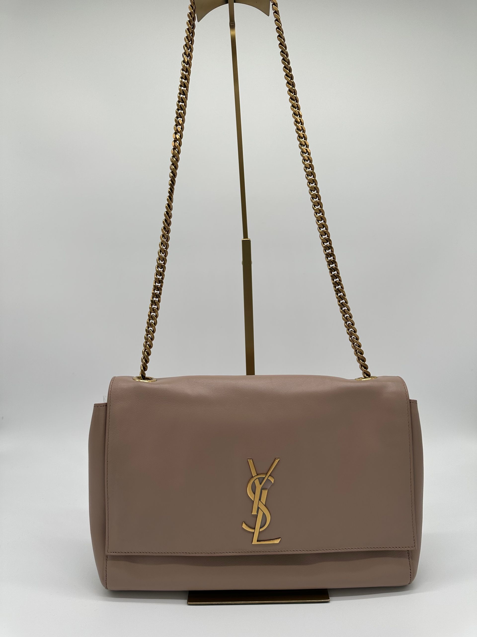 Saint Laurent Smooth Calfskin Suede Medium Reversible Monogram Kate Satchel