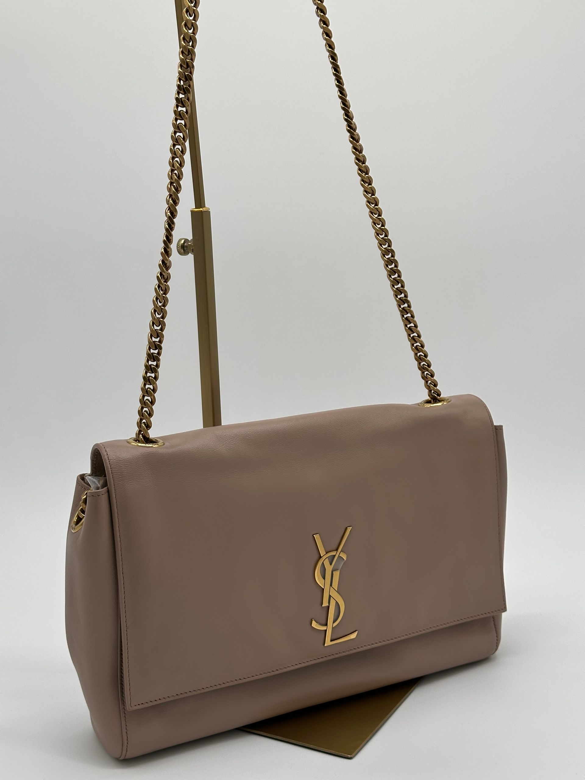 Saint Laurent Smooth Calfskin Suede Medium Reversible Monogram Kate Satchel