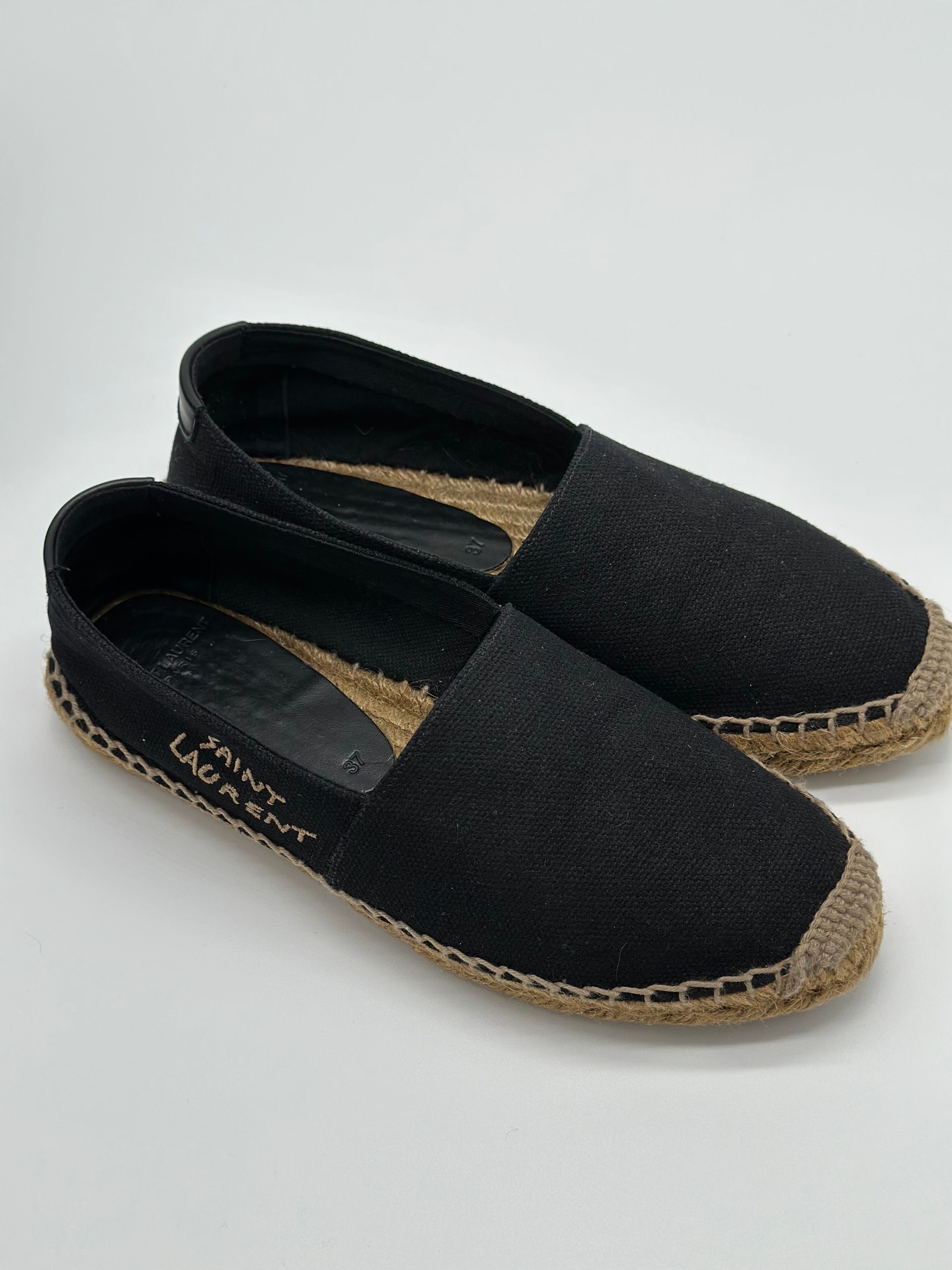 Saint Laurent Embroidered Espadrilles in Canvas (Black)