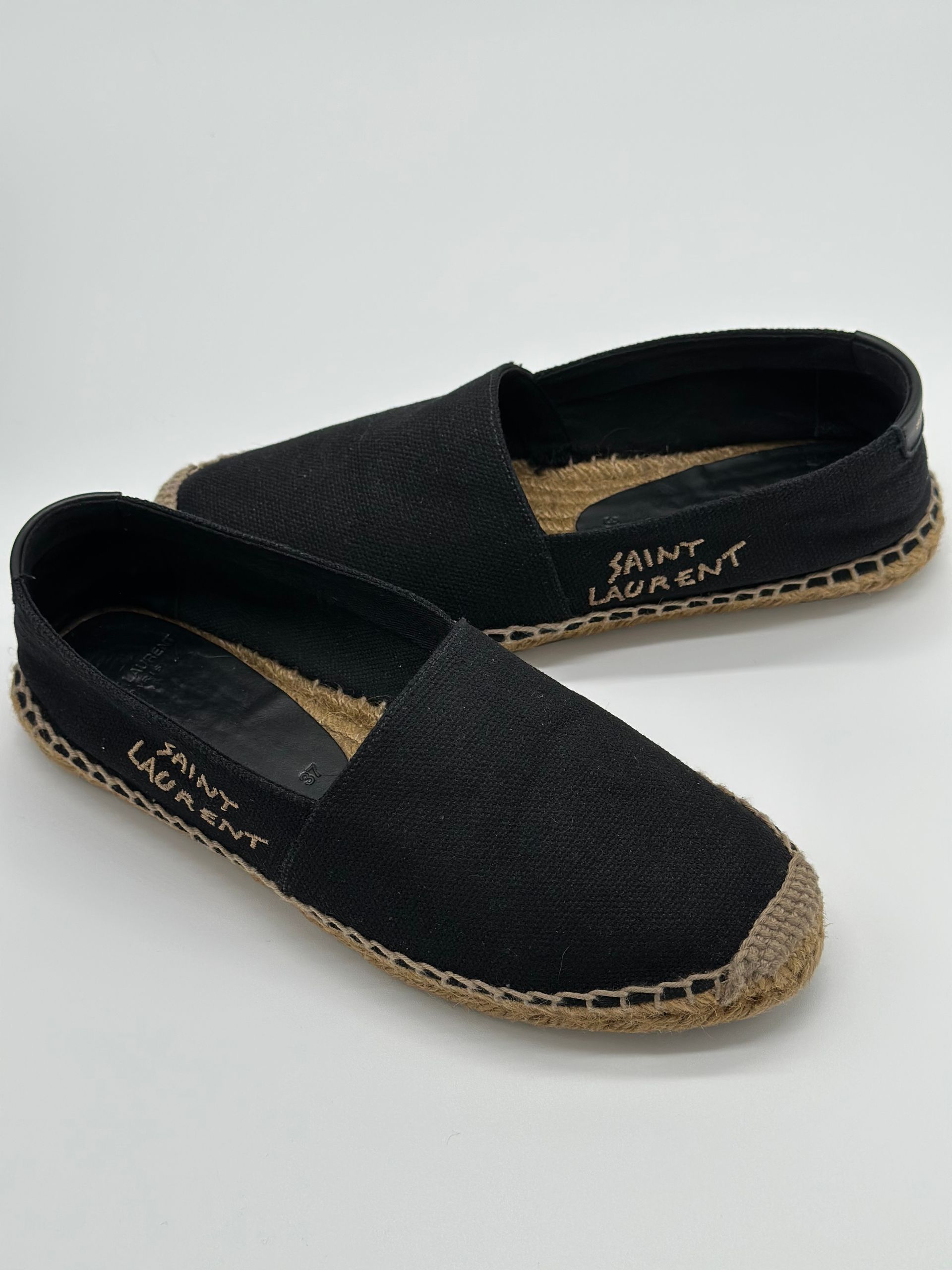 Saint Laurent Embroidered Espadrilles in Canvas (Black)