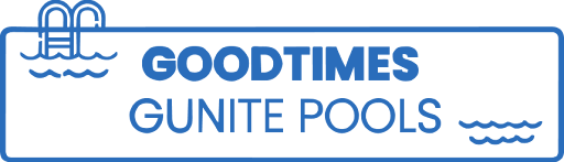The logo for goodtimes gunite pools shows a swimming pool and the words `` goodtimes gunite pools ''.