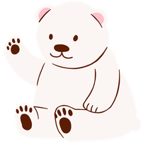 Cartoon polar bear waving with brown paws and nose.