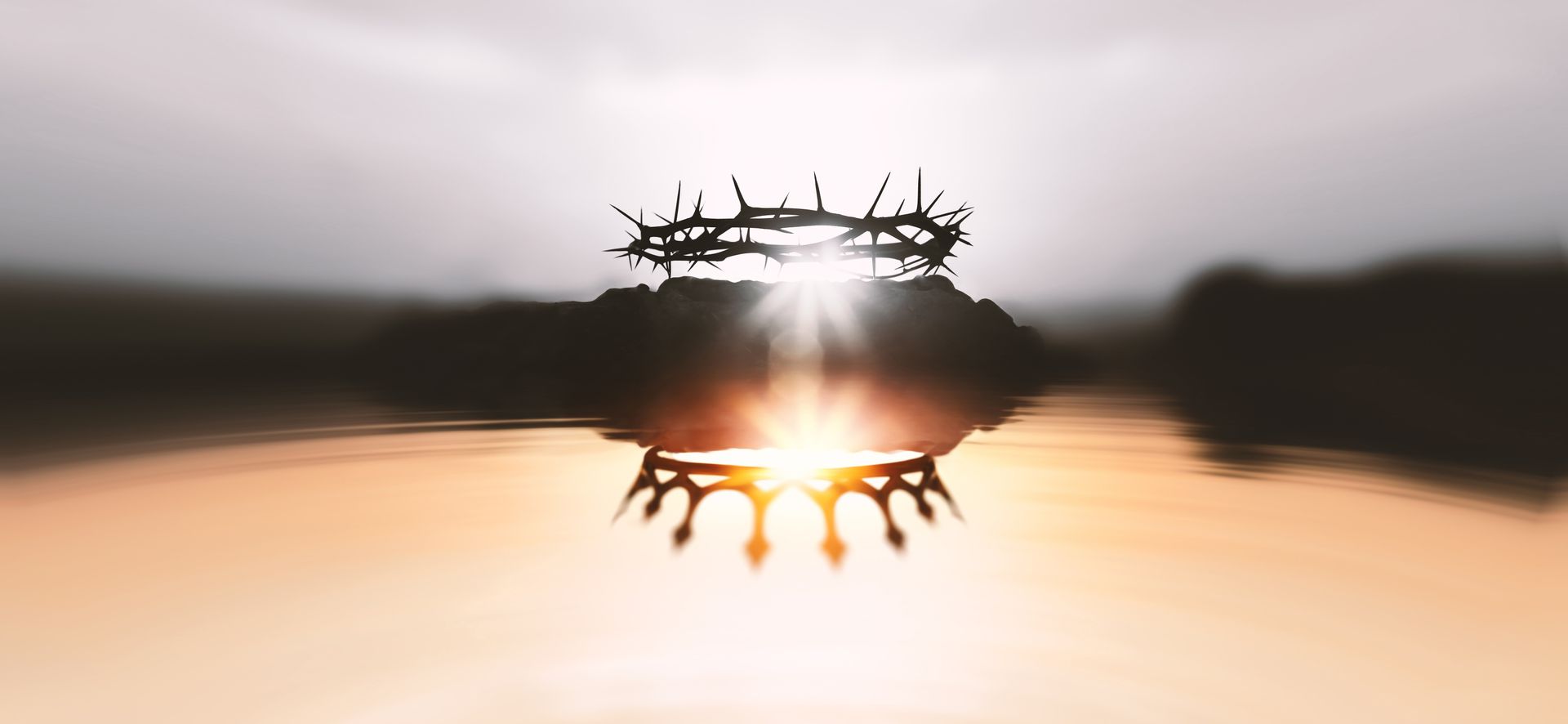 A crown of thorns is reflected in the water becoming a crown.