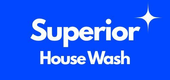 Superior House Wash logo: white text on blue background, with a sparkling star icon.