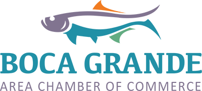 The logo for boca grande area chamber of commerce has a fish on it.