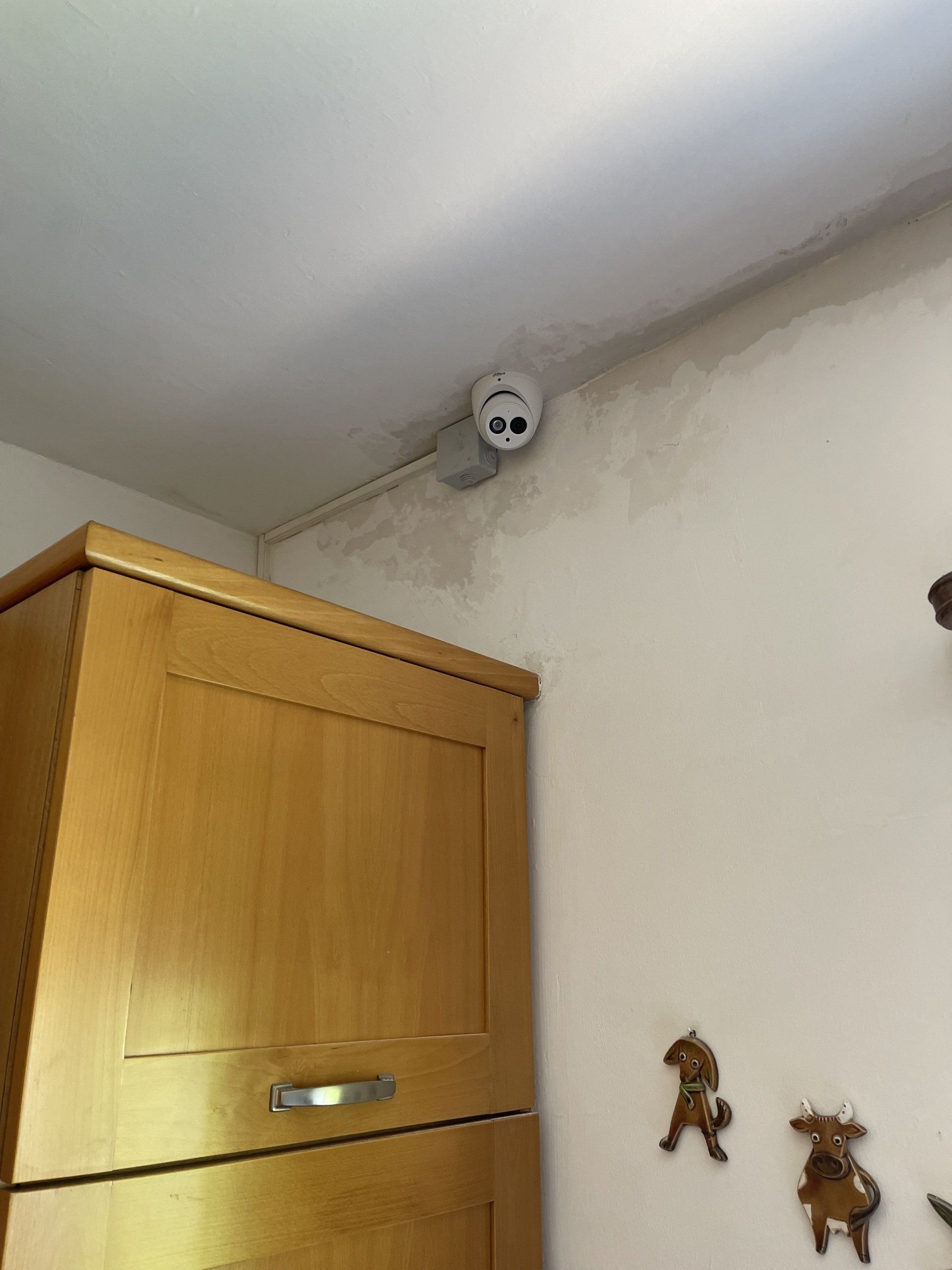 חדר עם ארון עץ וגלאי עשן בתקרה