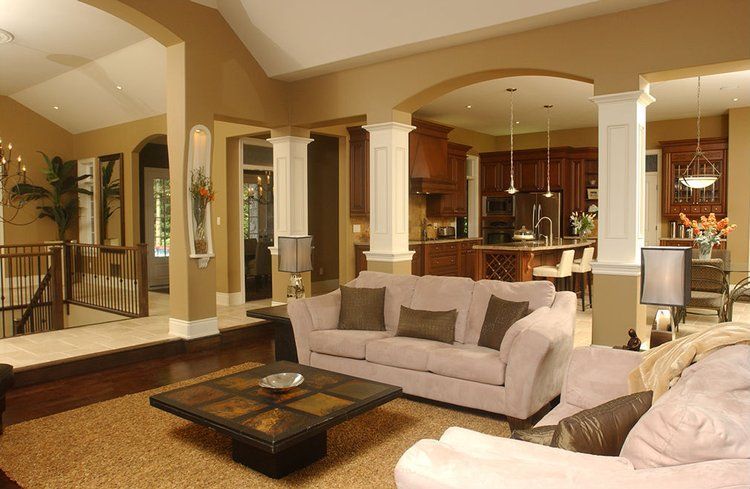 A living room with a couch and a coffee table