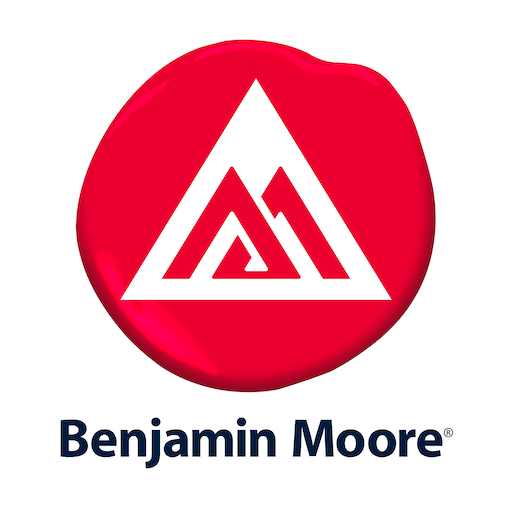 Benjamin Moore logo: white mountain-like icon within a red blob, dark blue text below.
