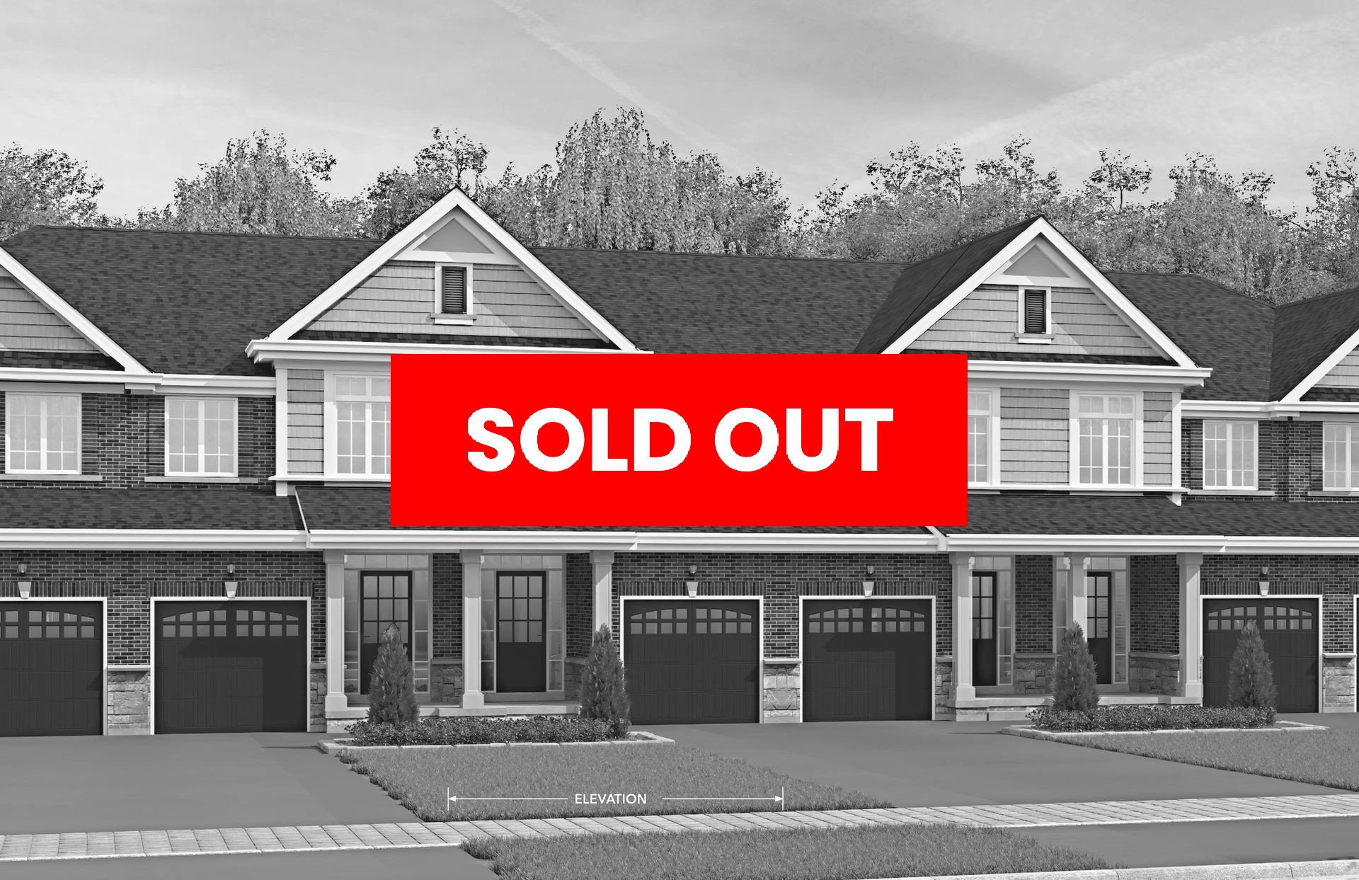 An artist 's impression of a brick house with a black roof.