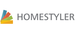 Logo for Homestyler, featuring a colorful paint swatch fan.