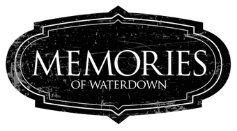 A black and white logo for memories of waterdown.