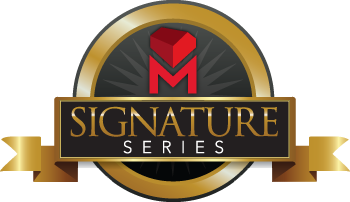 A signature series logo with a gold ribbon