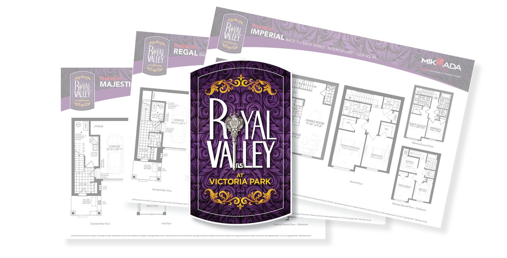 A purple sign that says royal valley is sitting on top of a pile of papers.