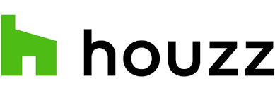 Houzz logo with a green house icon and black text.