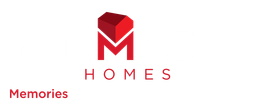 A logo for homes memories with a red m on a white background