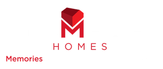 A logo for homes memories with a red m on a white background