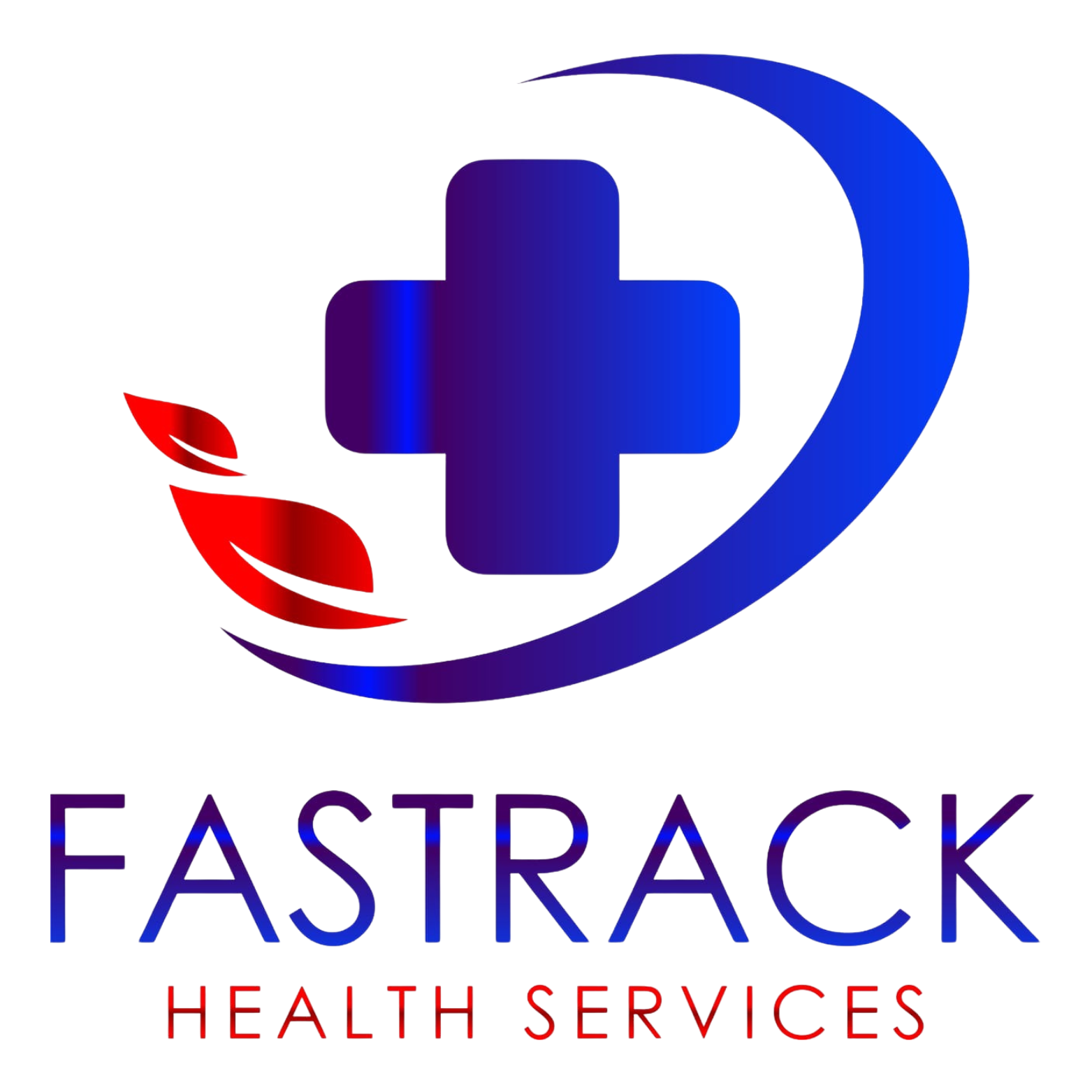 Logo: Blue cross with curved blue lines and red leaf; text 
