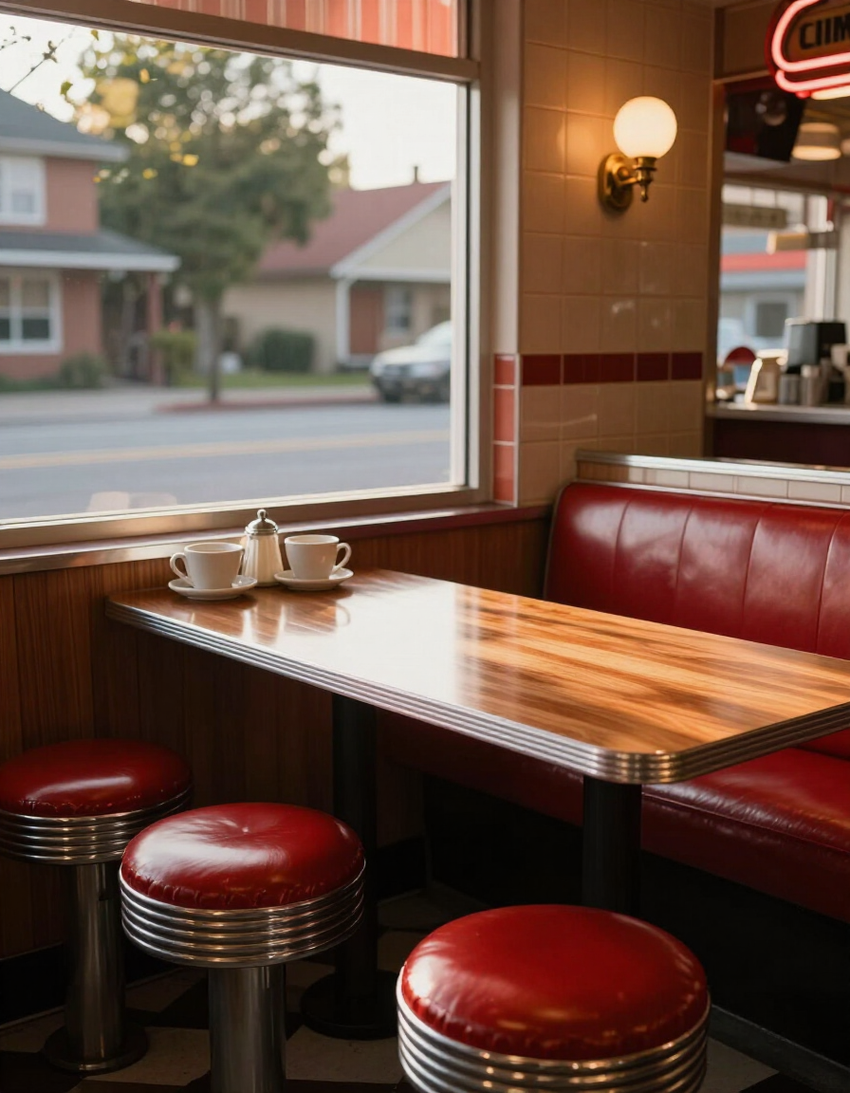Cozy diner interior with morning light