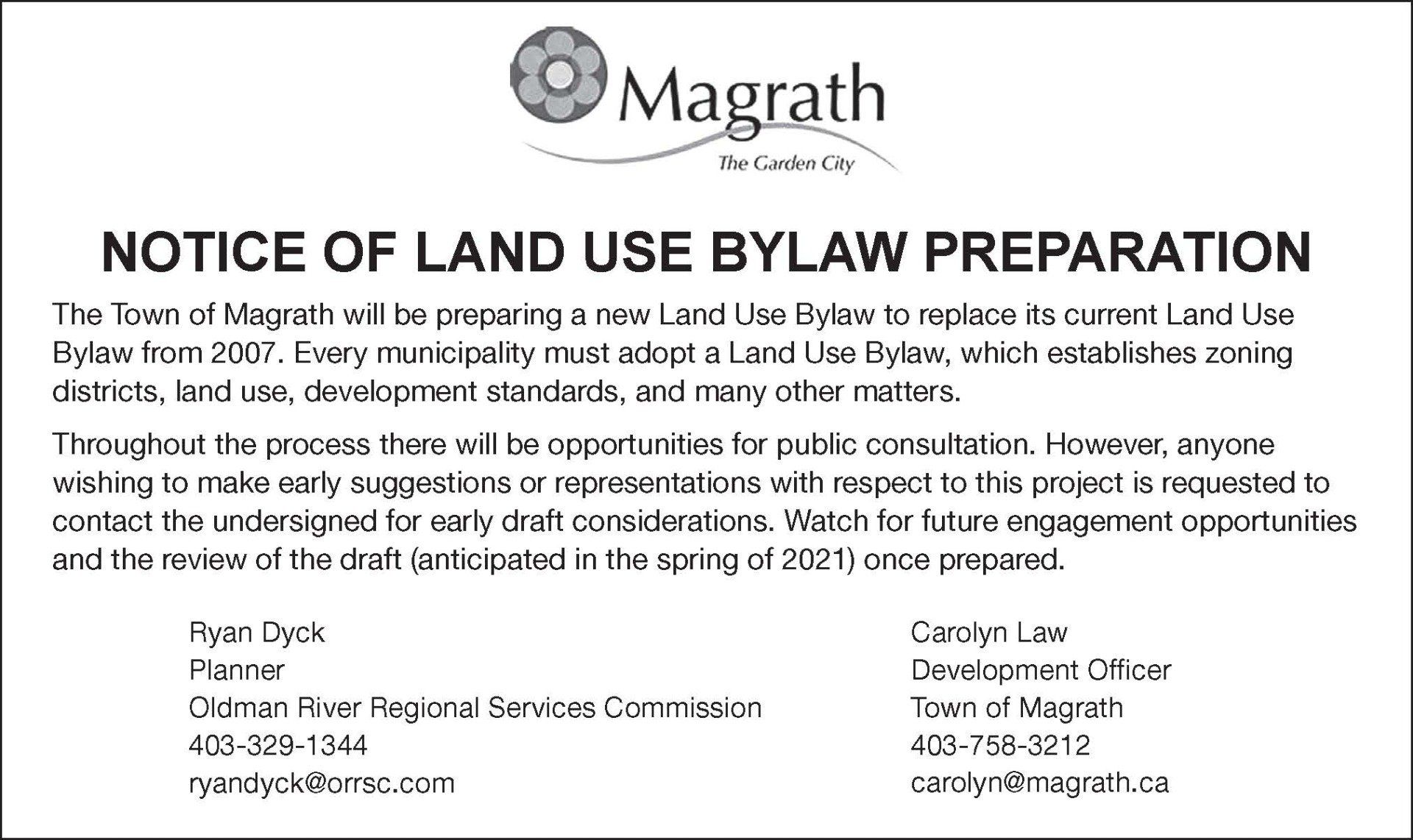 Notice of Land Use Bylaw Preparation