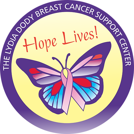 The Lydia Dody Breast Cancer Support Center logo: butterfly with pink ribbon, 