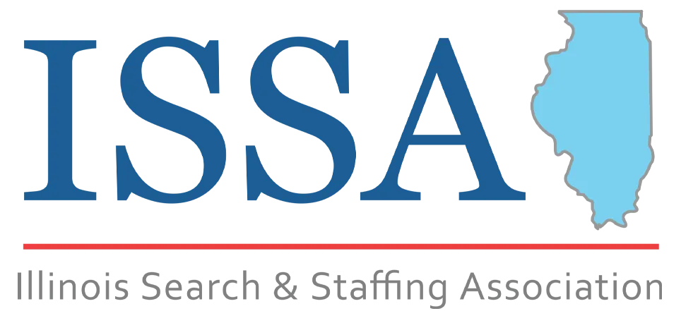 Illinois Search and Staffing Association logo with blue ISSA text and Illinois outline above red line