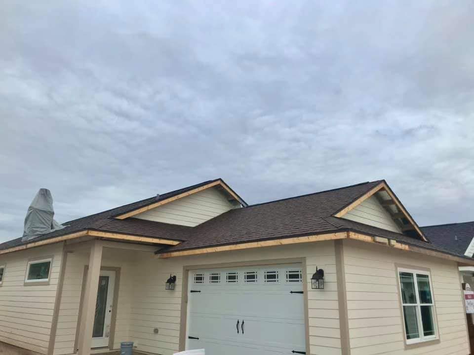 A new house with a brown roof
