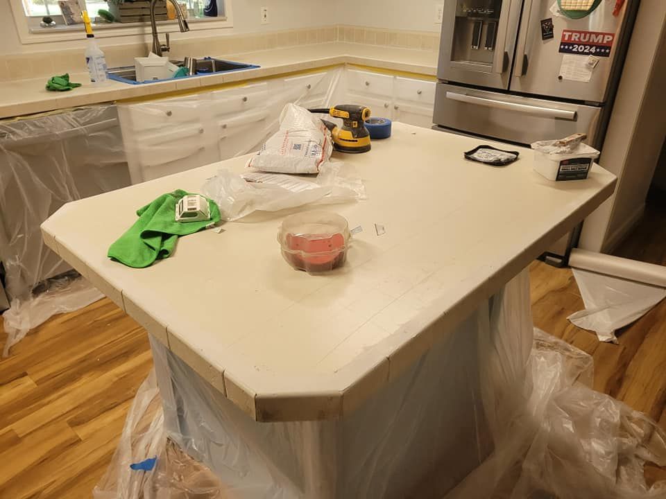 Kitchen island with light countertop
