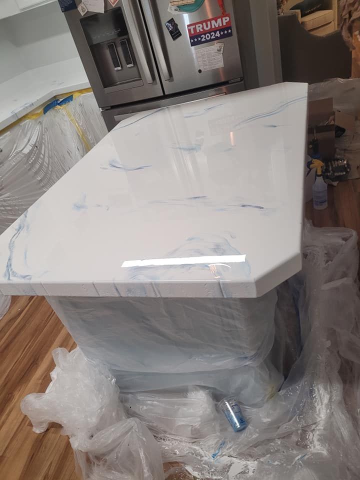 White countertop with blue veining