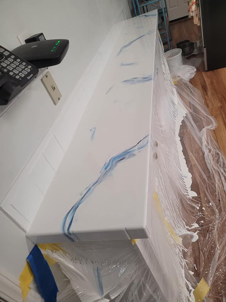 White countertop with blue veining