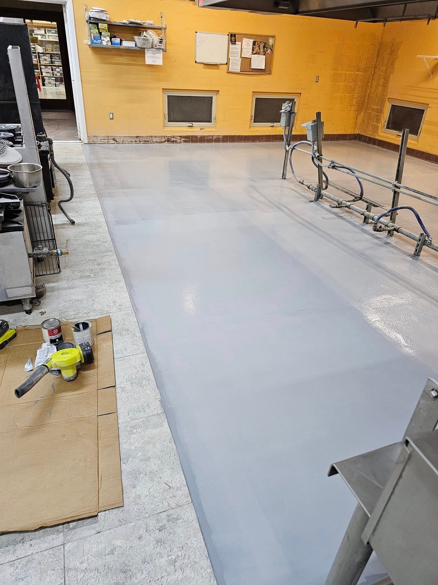 Gray painted floor in a commercial space