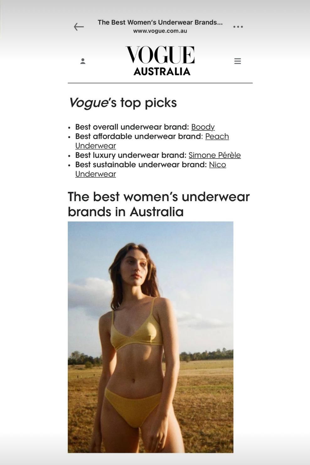NICO named Vogue Australia’s Top Pick for Best Sustainable Underwear Brand in 2025.