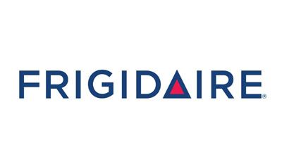 Frigidaire logo with navy blue text and a red triangle over the "i".