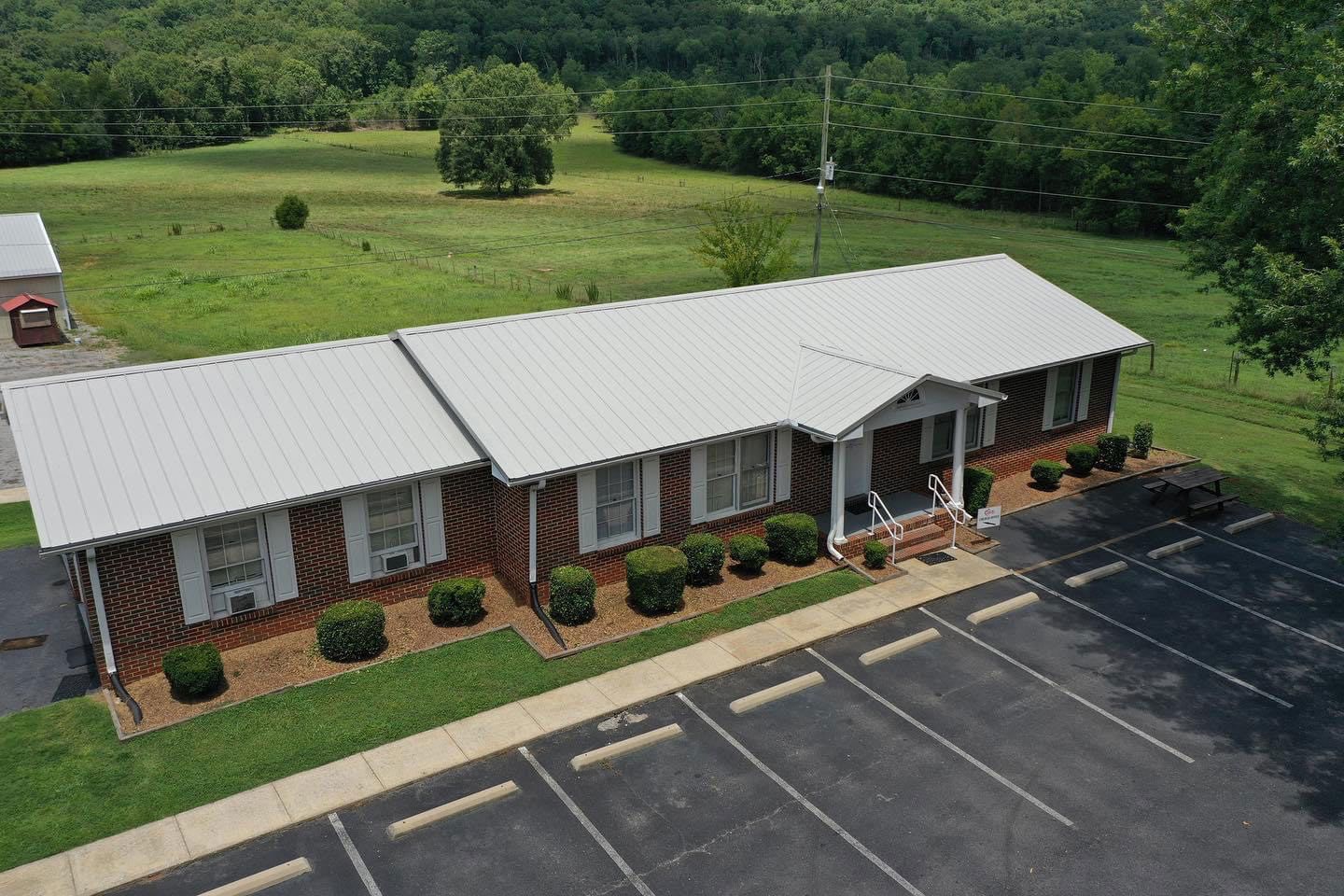 Wide building with metal roof