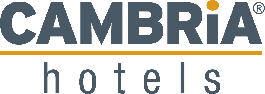 Cambria Hotels logo in gray and orange text with a stylized orange dot above the i