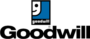 Goodwill logo in black and blue with smiling face icon