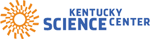 Kentucky Science Center logo with blue text and orange sunburst icon