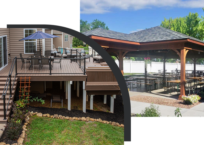 A picture of a deck and a picture of a pavilion.
