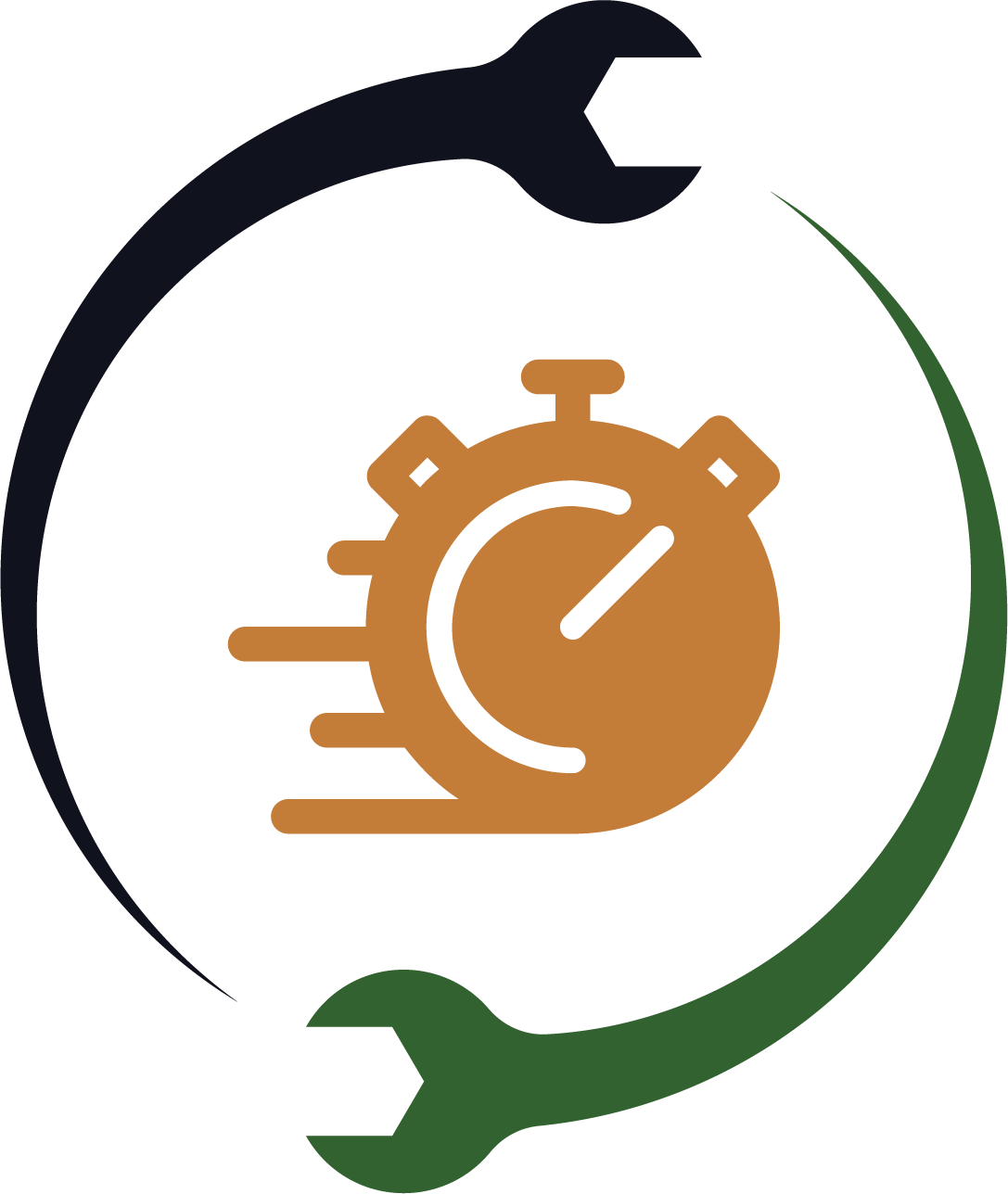 An icon of a stopwatch and a wrench in a circle.