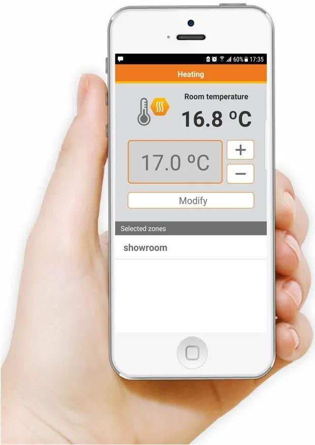 Heating app displayed on a phone