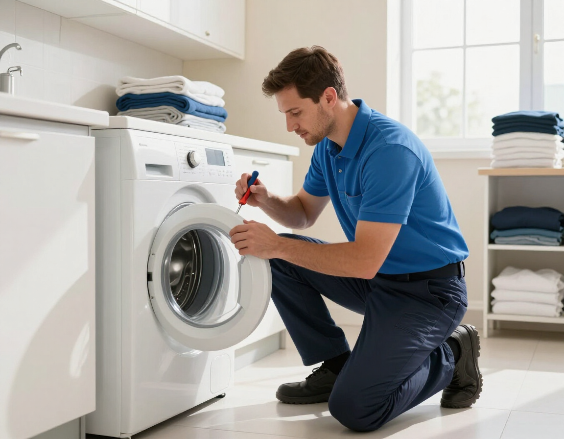 Técnico certificado reparando una lavadora