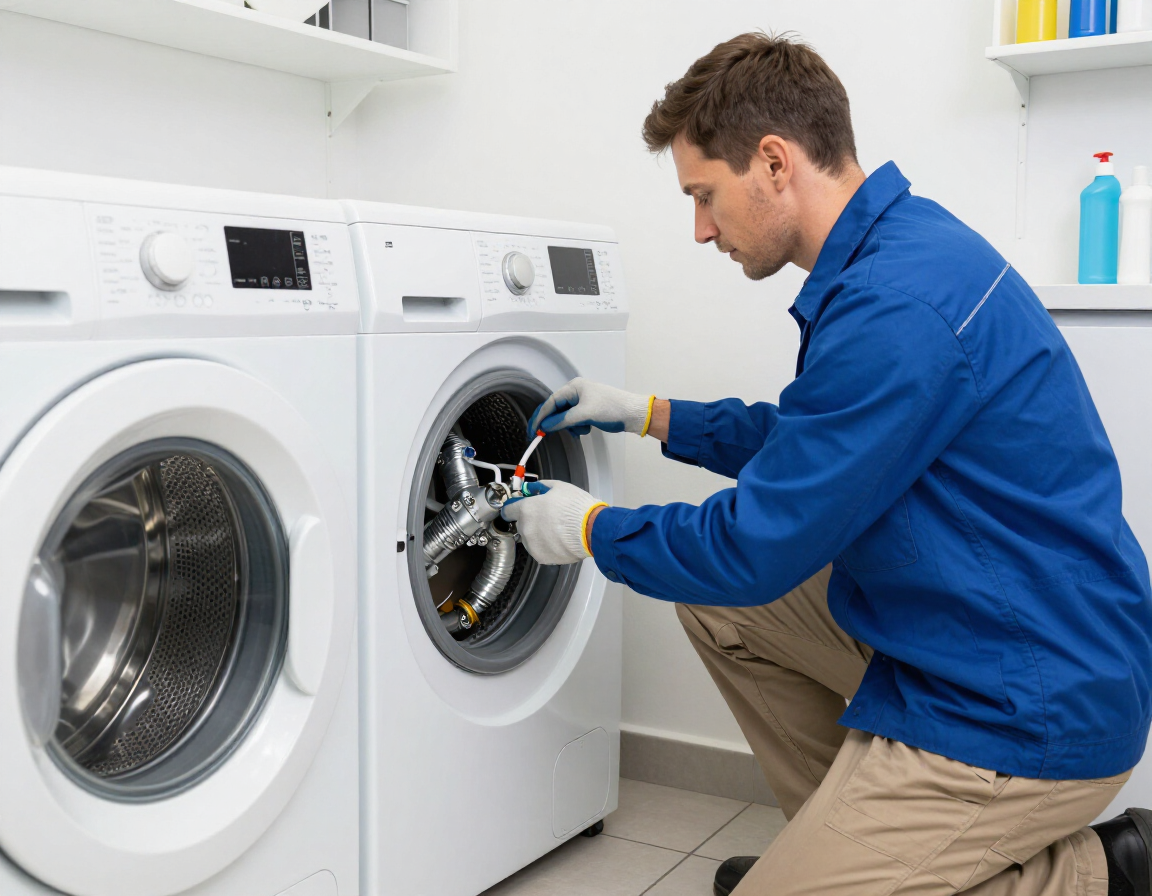 Técnico dando mantenimiento a una secadora