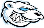 White snarling polar bear mascot head logo with blue accents