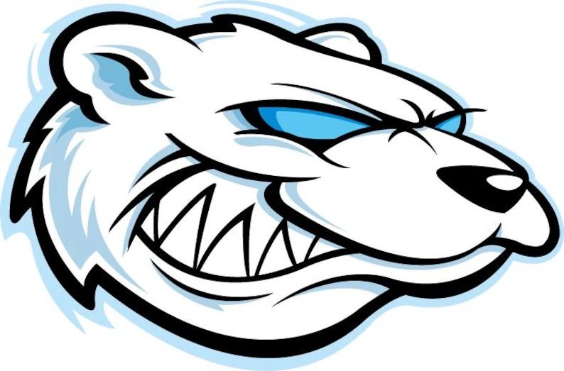 White snarling polar bear mascot head logo with blue accents