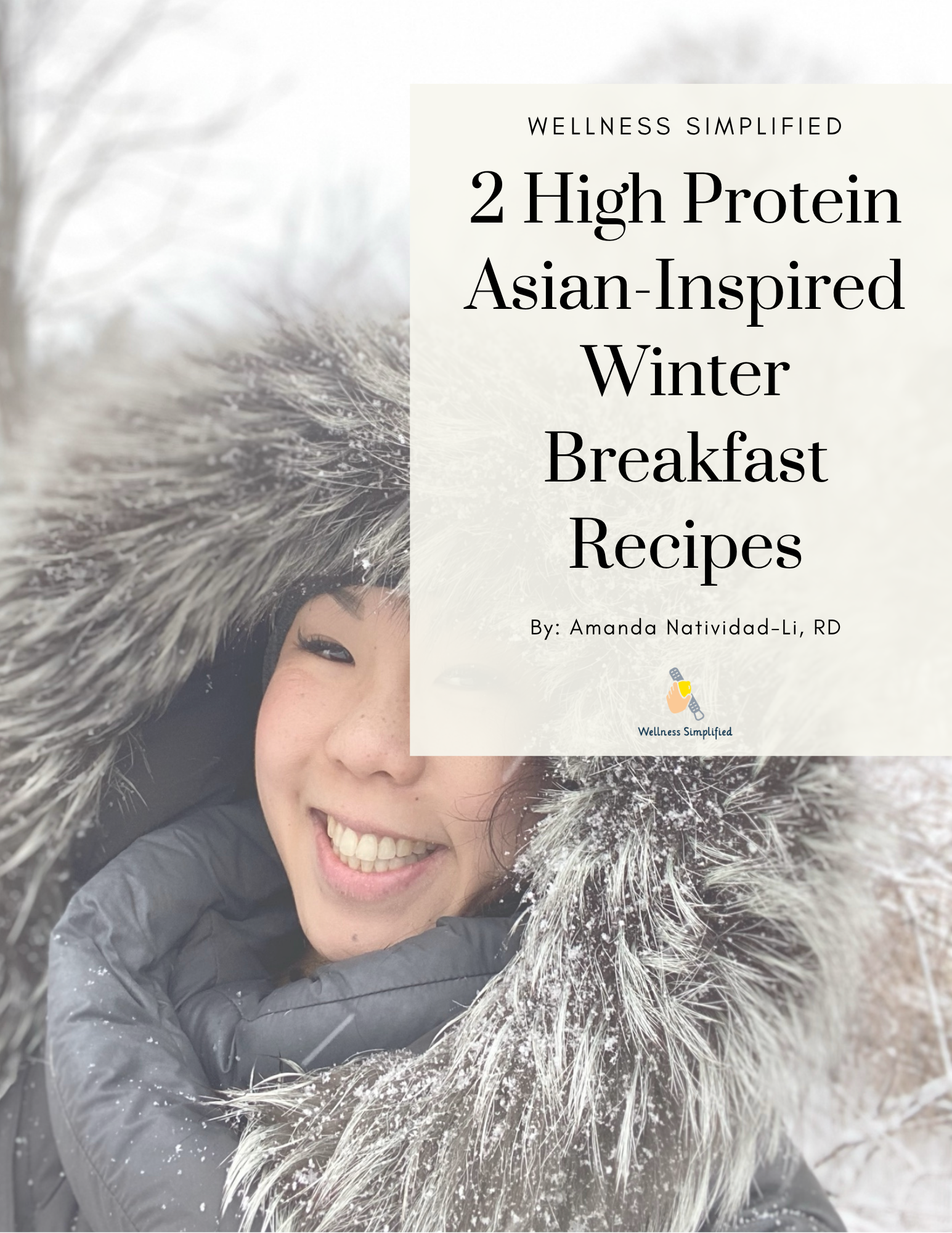 Young person bundled in winter coat smiling with text overlay: 