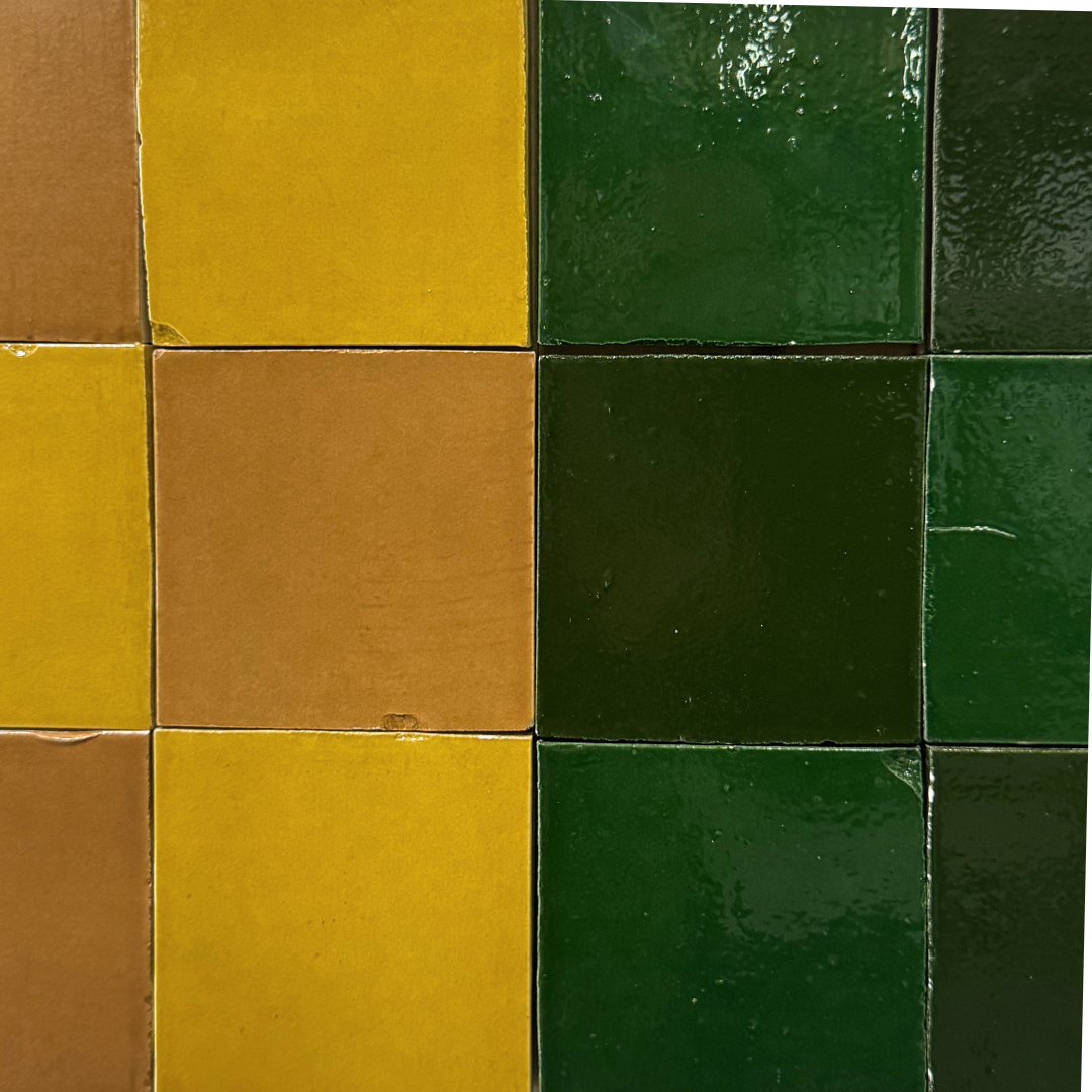 Square Tiles in Alternating Colors: Brown, Yellow, and Green — Stone Arc in Kincumber, NSW