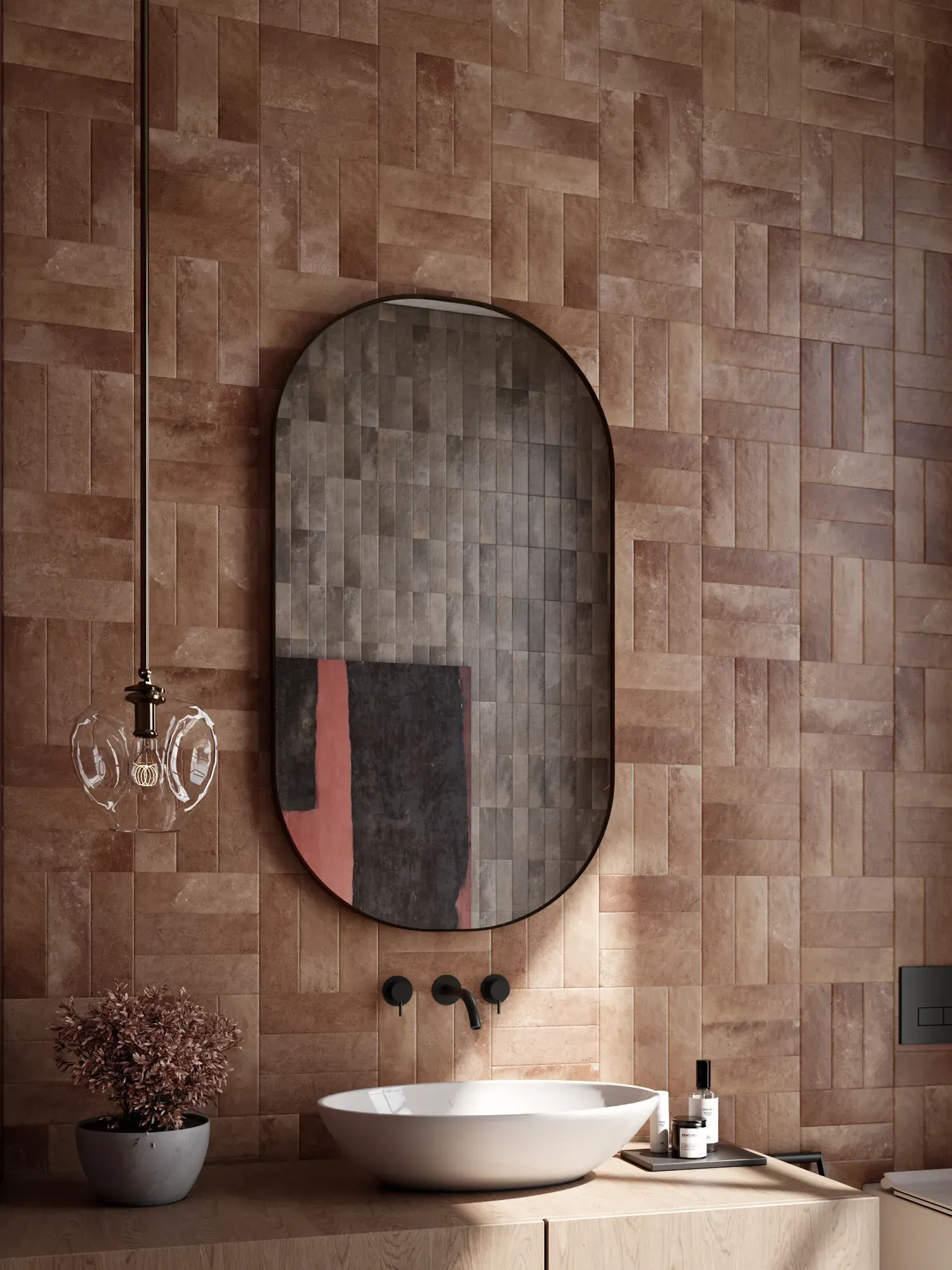 Bathroom With Brown Tiled Walls — Stone Arc in Kincumber, NSW