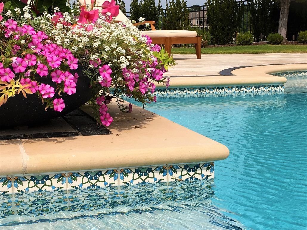 Close-up of Pool Edge With Blooming Flowers in a Planter — Stone Arc in Kincumber, NSW
